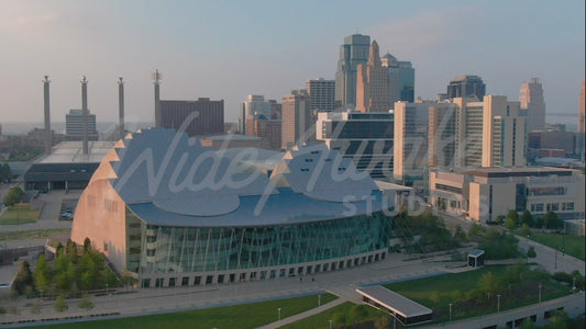 Drone shot, Downtown - Kauffman Center & Bartle Hall